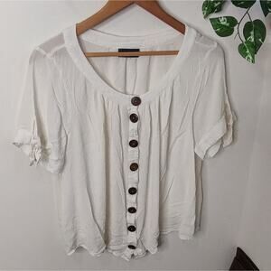 ModCloth ‘Flowy Moment’ White Semi Sheer Buttoned Short Sleeve Blouse Size Small